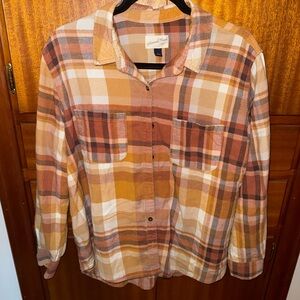Universal Thread Plaid Button-Down Shirt — Rust, Mustard & Cream